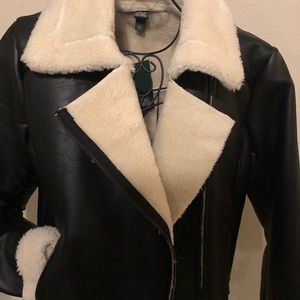 Faux leather shearling jacket!